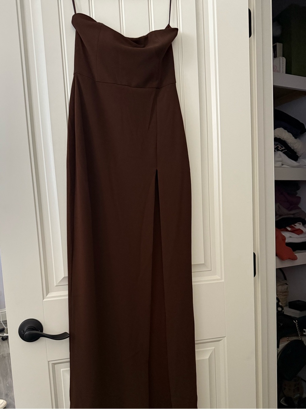 Meshki Brown Strapless Midi Dress